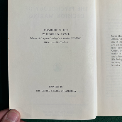 Vintage Non-Fiction Hardback: Russell N Cassel - The Psychology of Decision Making