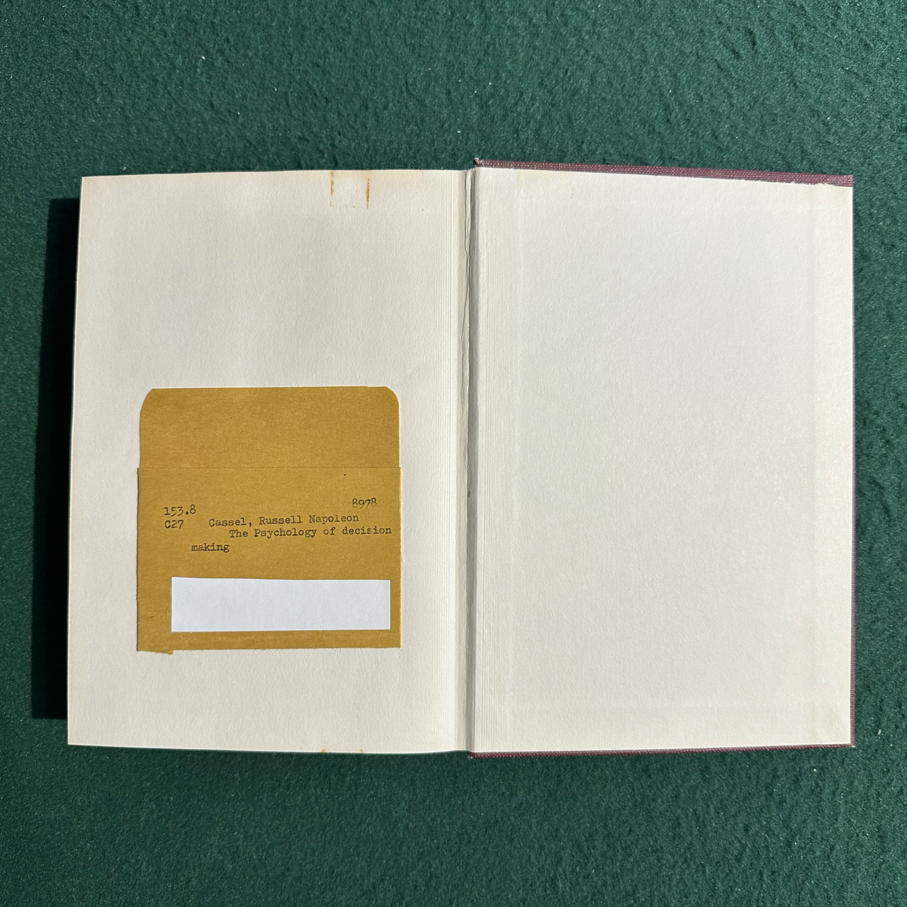 Vintage Non-Fiction Hardback: Russell N Cassel - The Psychology of Decision Making