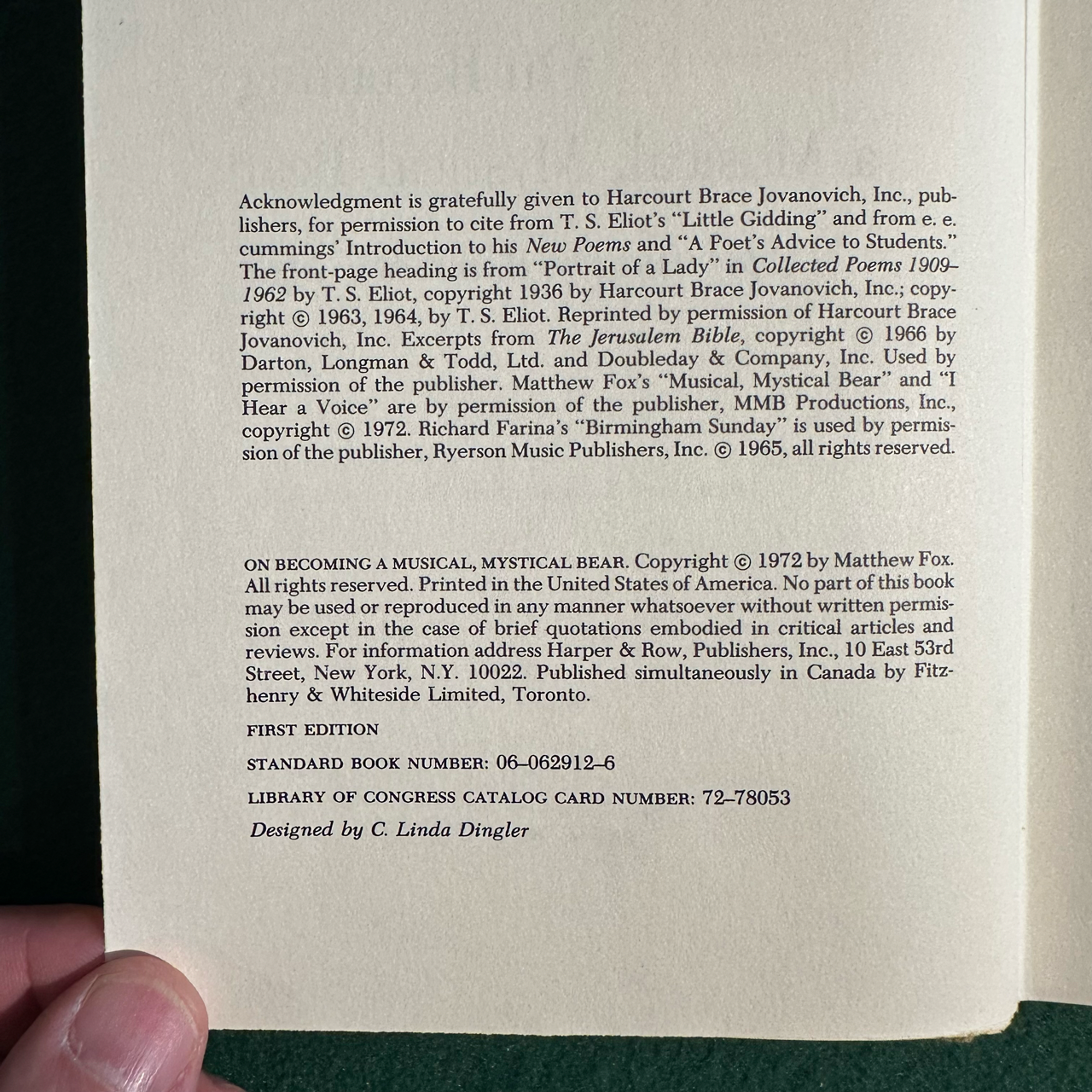 Vintage Non-Fiction Hardback: Matthew Fox - On Becoming a Musical, Mystical Bear FIRST EDITION