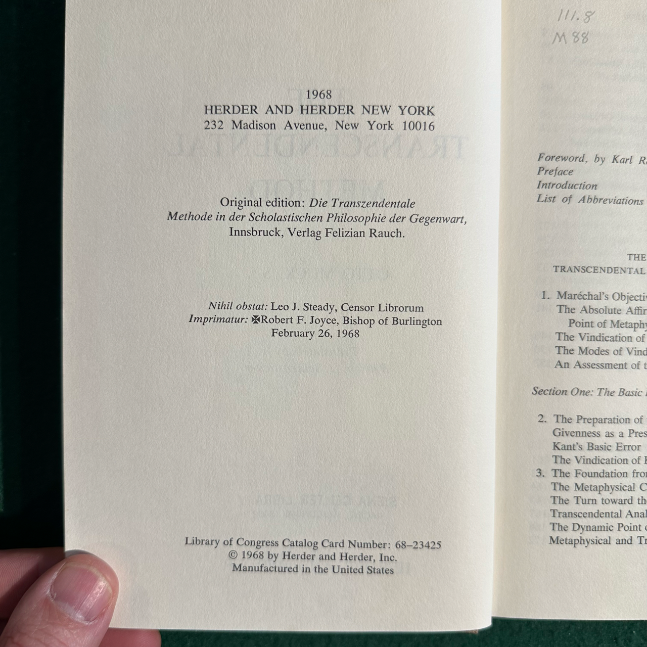 Vintage Non-Fiction Hardback: SJ Otto Muck - The Transcendental Method