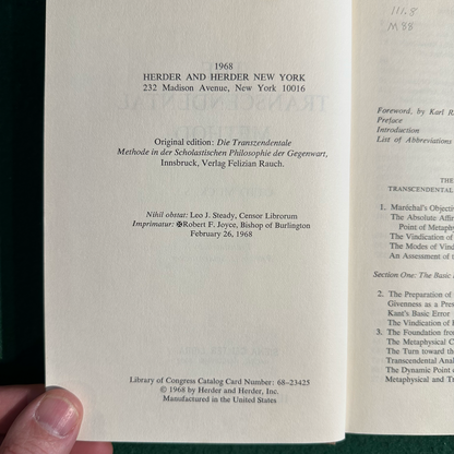 Vintage Non-Fiction Hardback: SJ Otto Muck - The Transcendental Method