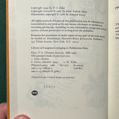 Vintage Poetry Hardback: TS Eliot - Old Possum's Book of Practical Cats