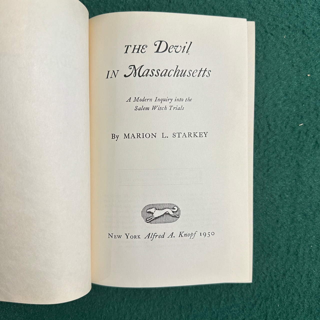 Vintage Fiction Hardback: Marion L Starkey - The Devil in Massachusetts