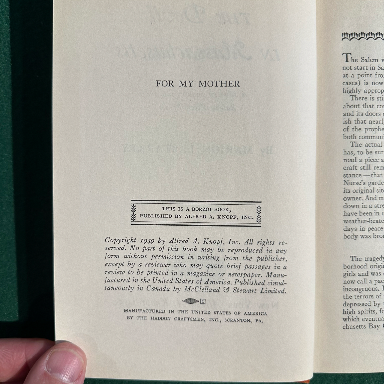 Vintage Fiction Hardback: Marion L Starkey - The Devil in Massachusetts