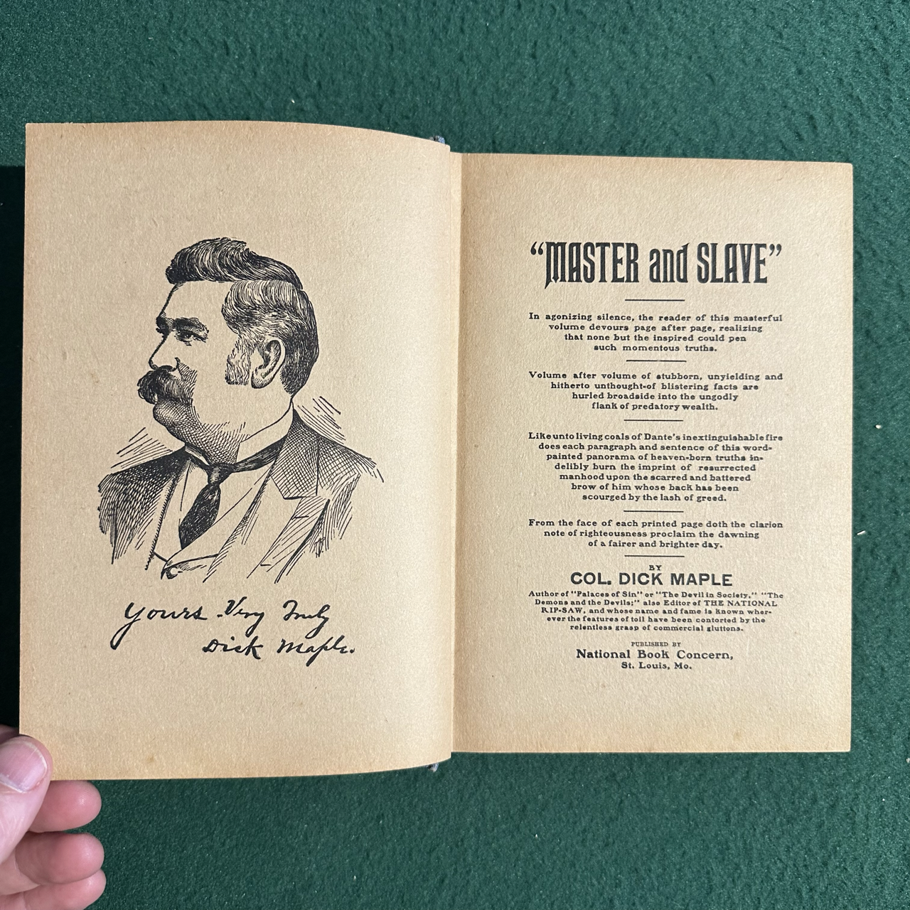Vintage Non-Fiction Hardback: Col. Dick Maple - Master and Slave 1907