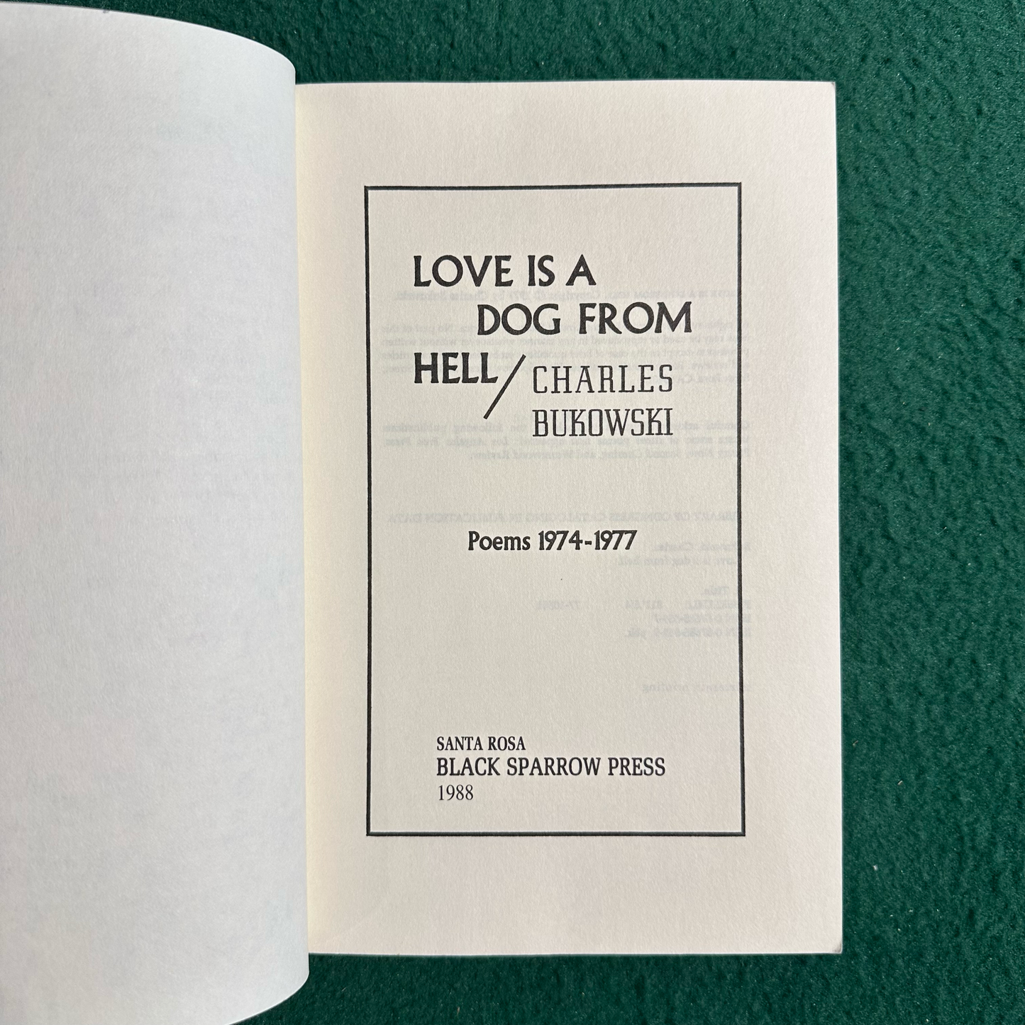 Vintage Poetry Paperback: Charles Bukowski - Love is a Dog from Hell