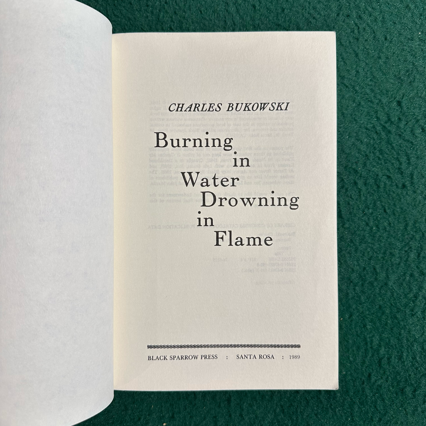 Vintage Poetry Paperback: Charles Bukowski - Burning in Water Drowning in Flame