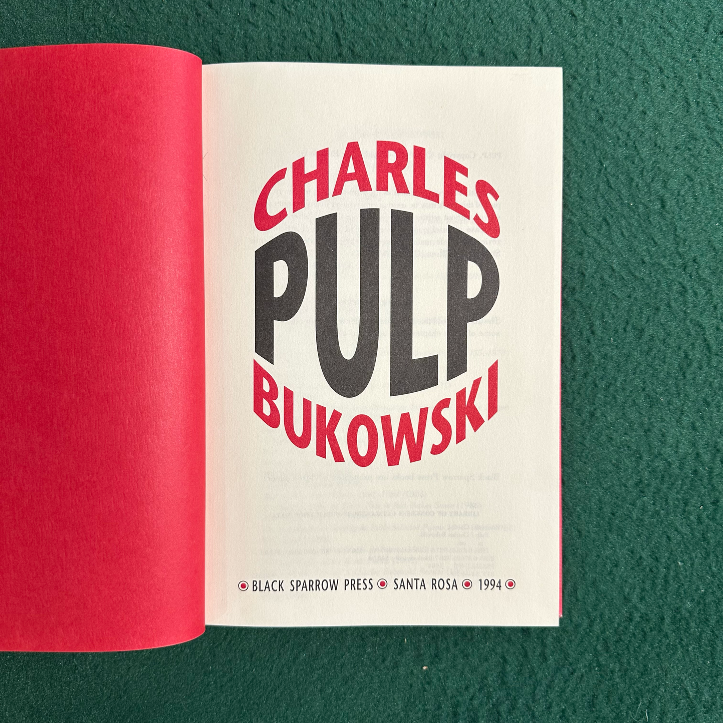 Vintage Fiction Hardback: Charles Bukowski - Pulp FIRST EDITION/PRINTING