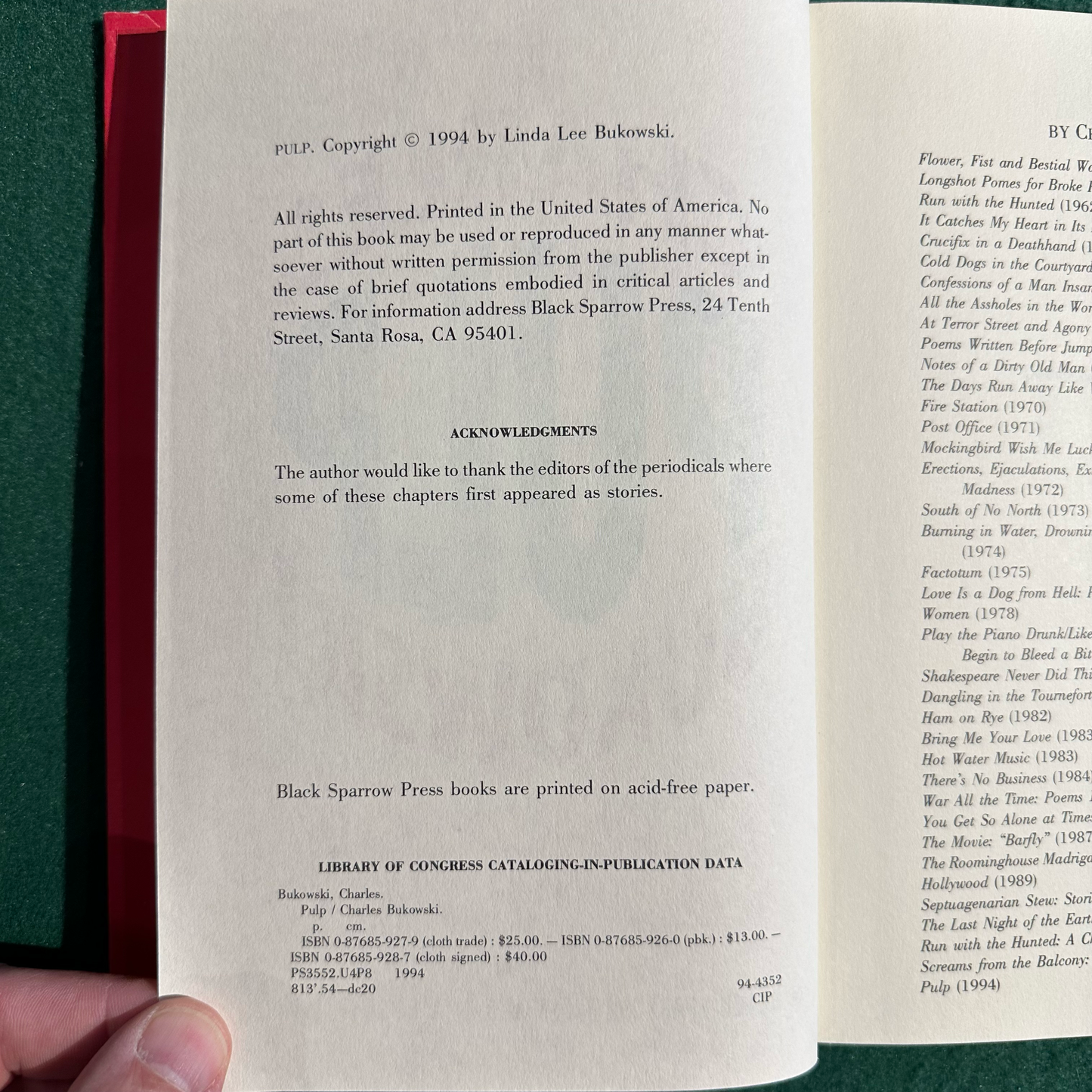 Vintage Fiction Hardback: Charles Bukowski - Pulp FIRST EDITION/PRINTING
