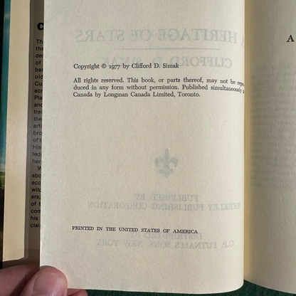 Vintage Sci-Fi Hardback: Clifford D Simak - A Heritage of Stars Earth BCE
