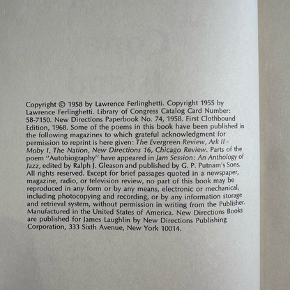 Vintage Poetry Hardback: Lawrence Ferlinghetti - A Coney Island of the Mind FIRST CLOTH-BOUND EDITION