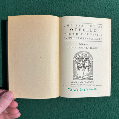 Vintage Fiction Hardback: William Shakespeare - Othello 1941