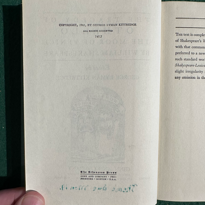 Vintage Fiction Hardback: William Shakespeare - Othello 1941