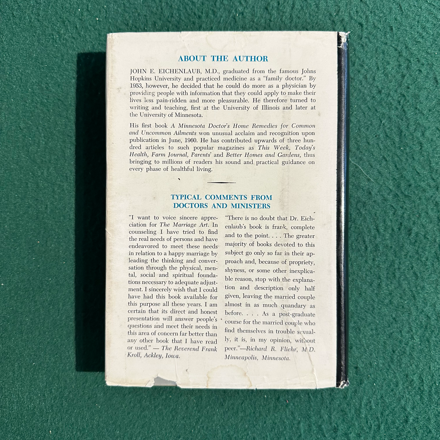 Vintage Non-Fiction Hardback: John E Eichenlaub MD - The Marriage Art FIRST EDITION