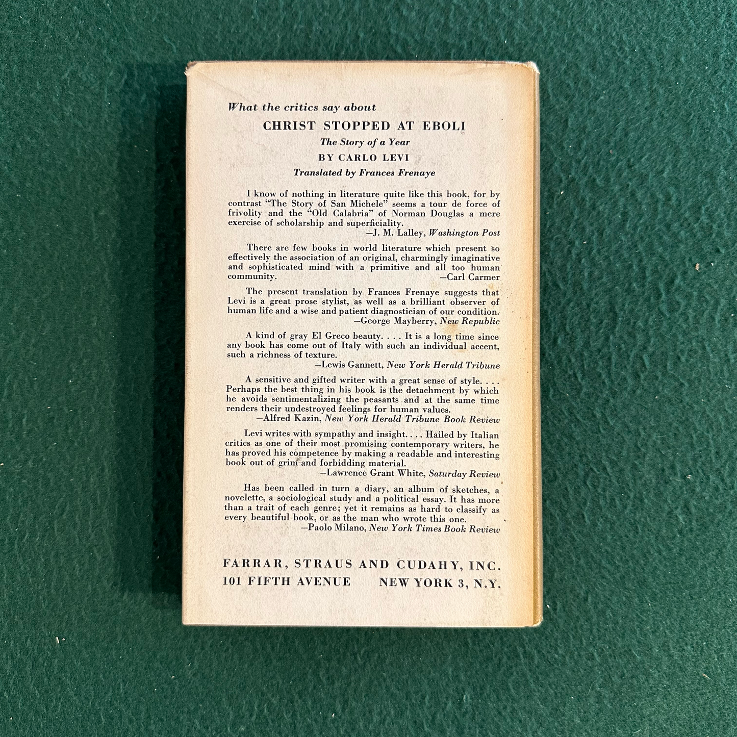 Vintage Non-Fiction Hardcover: Carlo Levi - Words Are Stones FIRST PRINTING