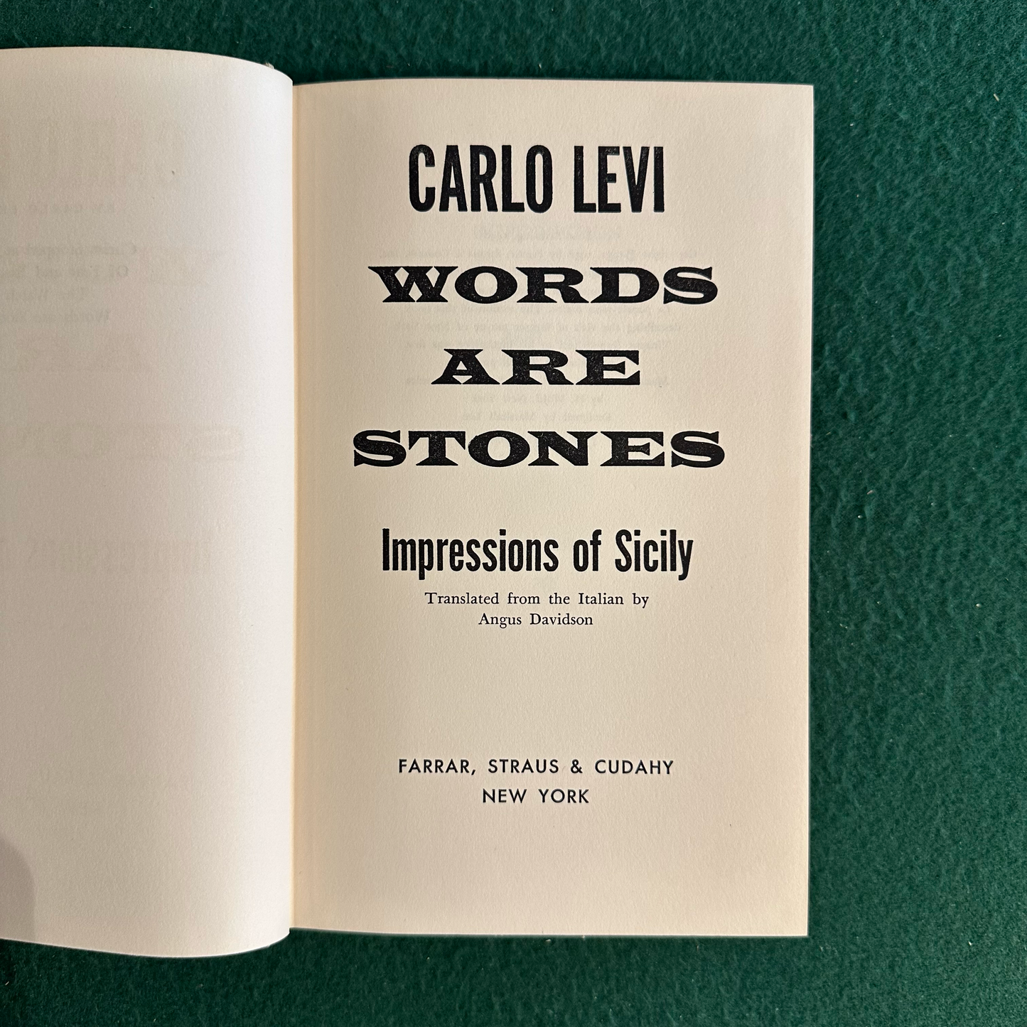 Vintage Non-Fiction Hardcover: Carlo Levi - Words Are Stones FIRST PRINTING