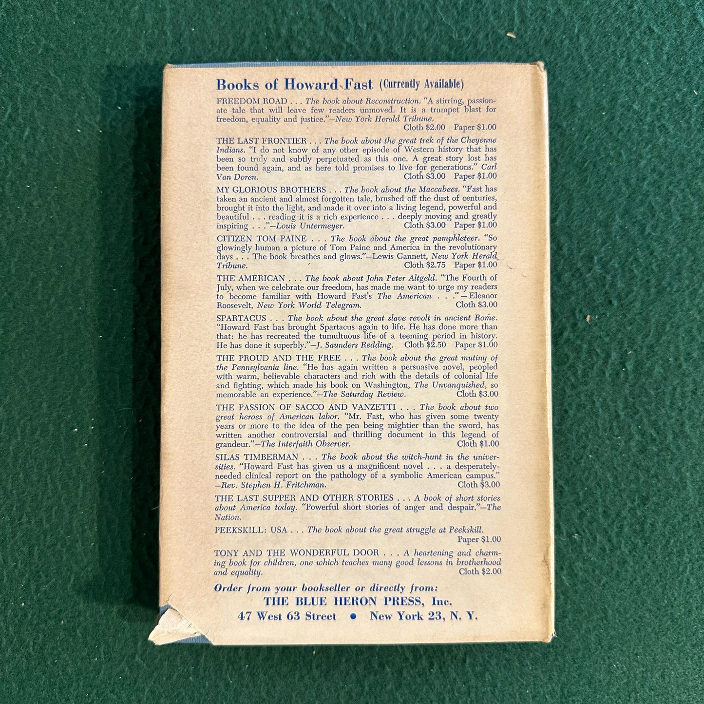 Vintage Fiction Hardcover: Howard Fast - The Story of Lola Gregg FIRST EDITION