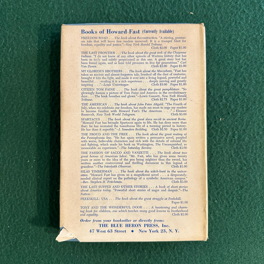 Vintage Fiction Hardcover: Howard Fast - The Story of Lola Gregg FIRST EDITION