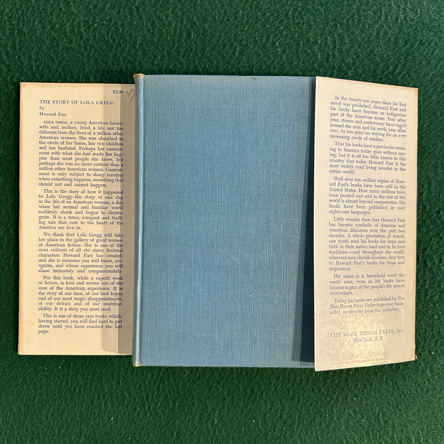 Vintage Fiction Hardcover: Howard Fast - The Story of Lola Gregg FIRST EDITION