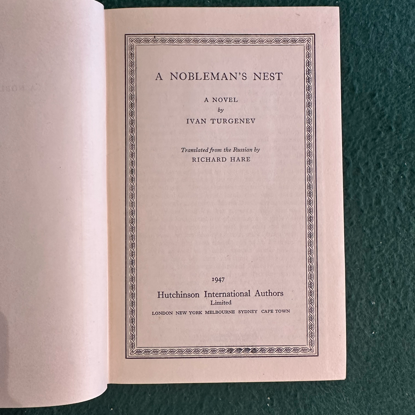 Vintage Fiction Hardback: Ivan Turgenev - A Nobleman's Nest