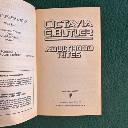 Vintage Sci-Fi Paperback: Octavia E Butler - Adulthood Rights FIRST PRINTING