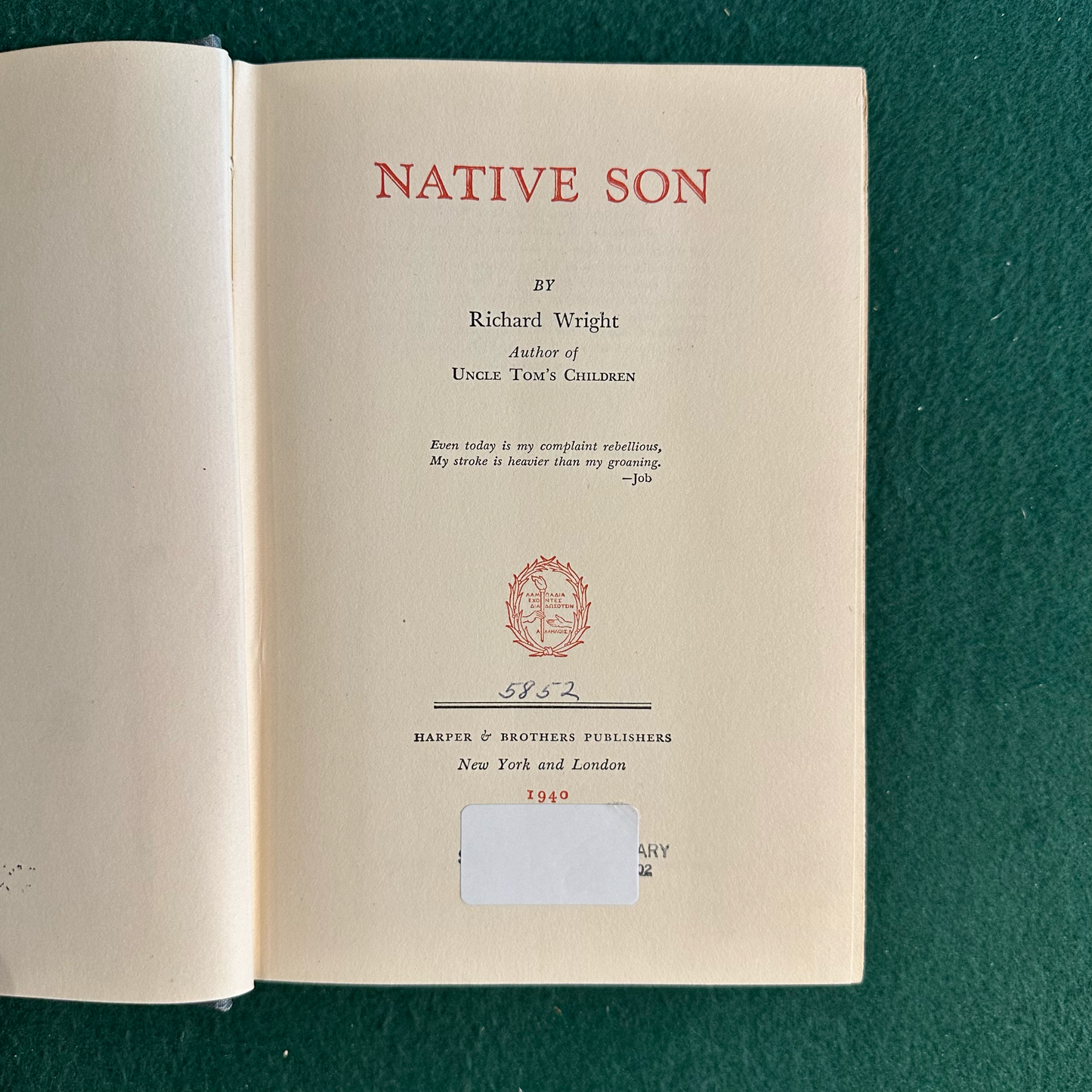 Vintage Fiction Hardcover: Richard Wright - Native Son FOURTH EDITION
