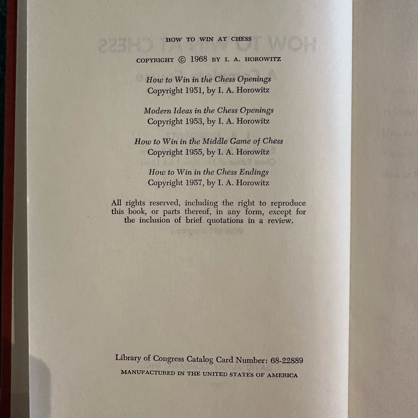 Vintage Non-Fiction Hardcover: I A Horowitz - How To Win At Chess