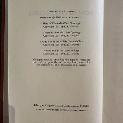 Vintage Non-Fiction Hardcover: I A Horowitz - How To Win At Chess