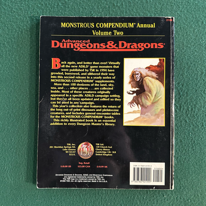 Vintage Advanced Dungeons & Dragons Accessory: Monstrous Compendium Annual Volume Two