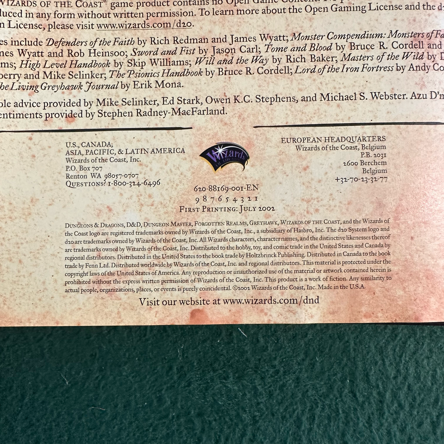 Dungeons & Dragons 3e Supplement Hardcover: Rules Compendium FIRST PRINTING