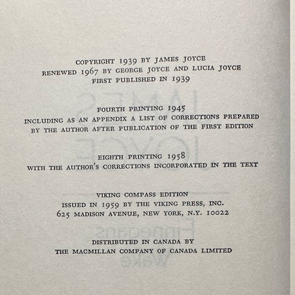 Vintage Fiction Hardback: James Joyce - Finnegans Wake VIKING FIRST EDITION