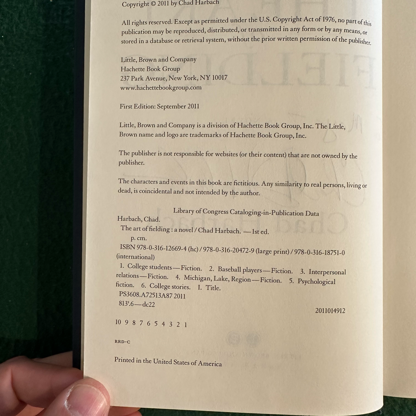 Fiction Hardcover: Chad Harbach - The Art of Fielding SIGNED FIRST EDITION