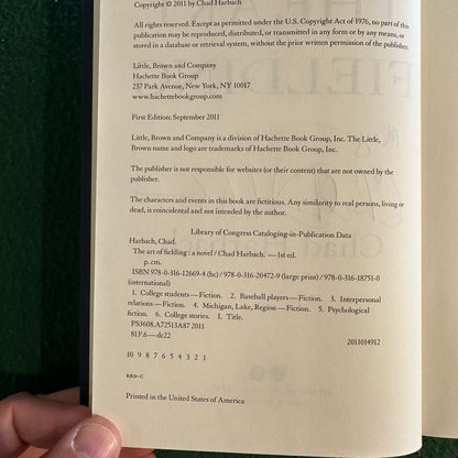 Fiction Hardcover: Chad Harbach - The Art of Fielding SIGNED FIRST EDITION