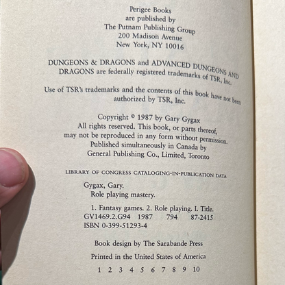 Vintage Dungeons and Dragons Paperback: Gary Gygax - Role-Playing Mastery FIRST PRINTING