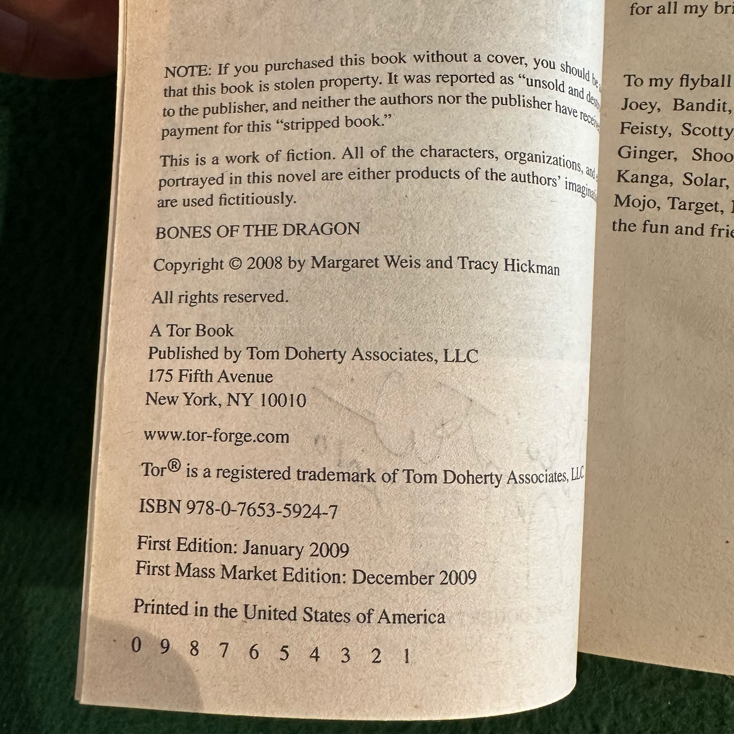 Fantasy Paperback: Margaret Weis & Tracy Hickman - Bones of the Dragon SIGNED FIRST PRINTING