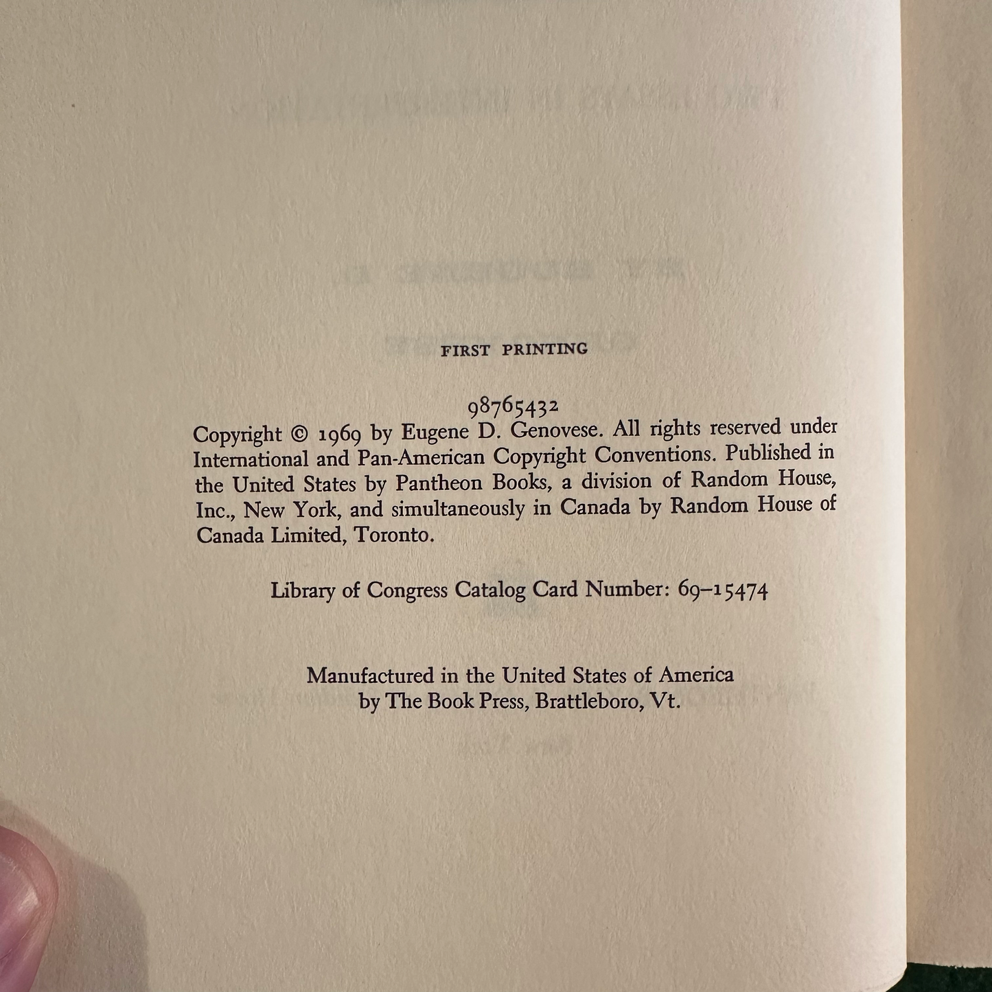 Vintage Non-Fiction Hardback: Eugene D Genovese - The World the Slaveholders Made FIRST PRINTING