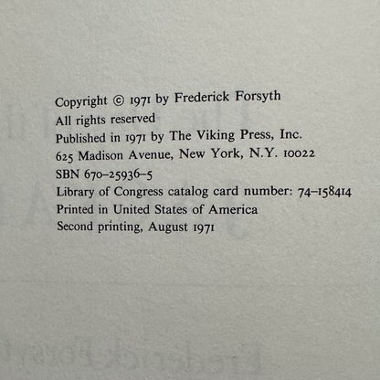 Vintage Fiction Hardback: Frederick Forsyth - The Day of the Jackal FIRST EDITION / SECOND PRINTING