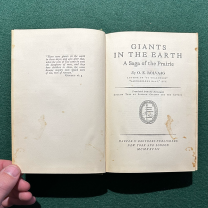 Vintage Fiction Hardback: O E Rolvaag - Giants in the Earth