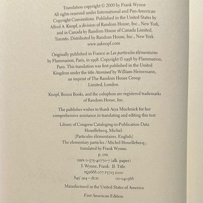 Vintage Fiction Hardback: Michel Houellebecq - The Elementary Particles FIRST EDITION