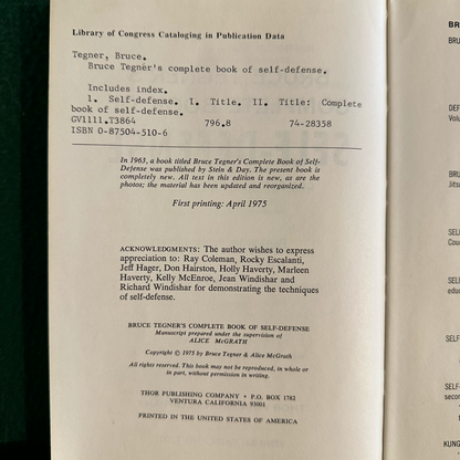 Vintage Non-Fiction Hardback: Bruce Tegner's Complete Book of Self-Defense FIRST PRINTING