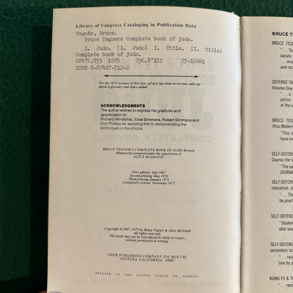 Vintage Non-Fiction Hardback: Bruce Tegner's Complete Book of Judo