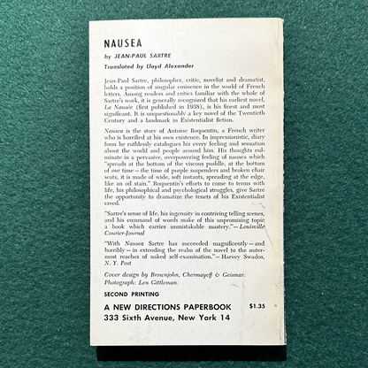 Vintage Fiction Paperback: Jean-Paul Sartre - Nausea SECOND PRINTING