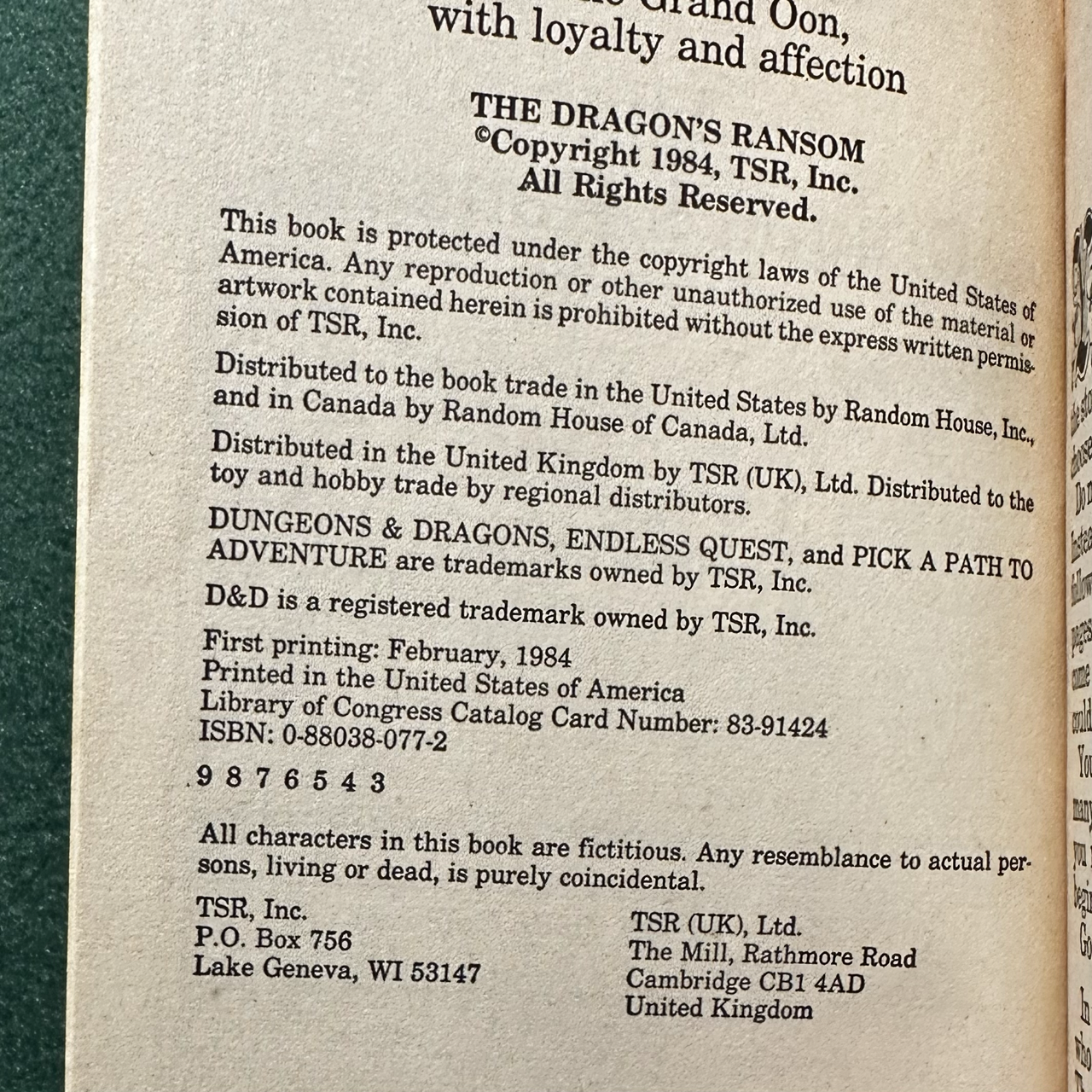 Vintage Dungeons & Dragons Paperback: Laura French - Endless Quest: The Dragon's Ransom