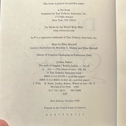Vintage Fantasy Hardback: Robert Jordan - The Path of Daggers, Book 8 of The Wheel of Time SIGNED FIRST EDITION/PRINTING