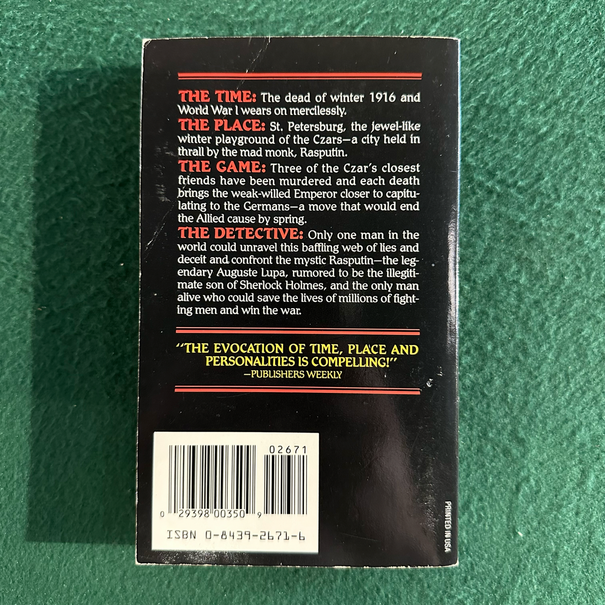 Vintage Horror Paperback: John T Lescroart - Rasputin's Revenge