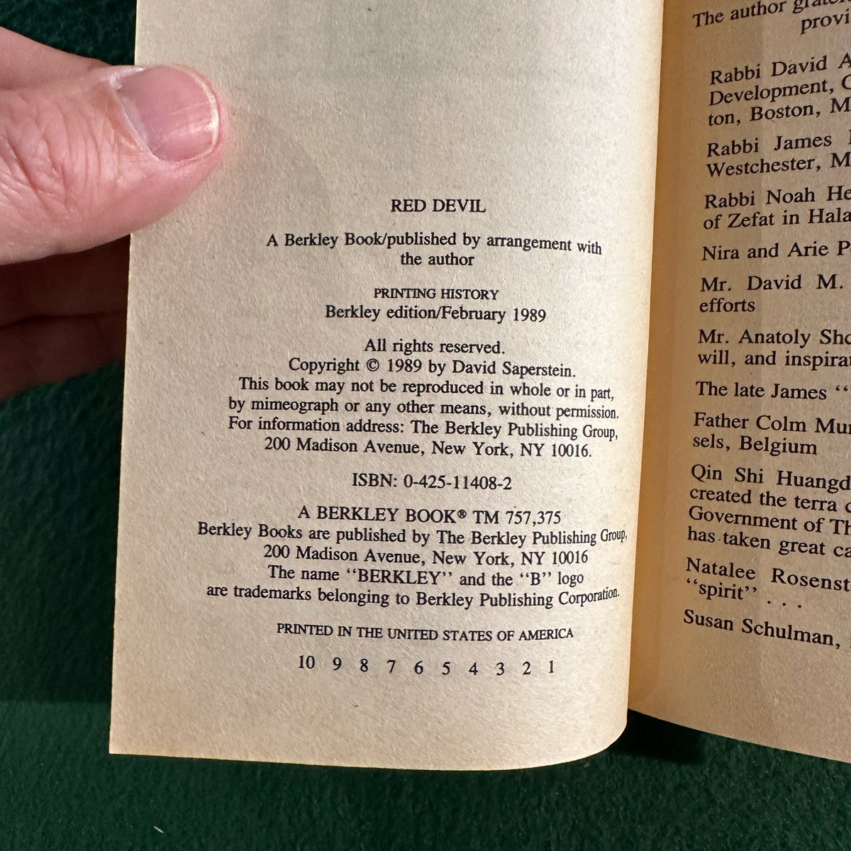 Vintage Horror Paperback: David Saperstein - Red Devil FIRST PRINTING