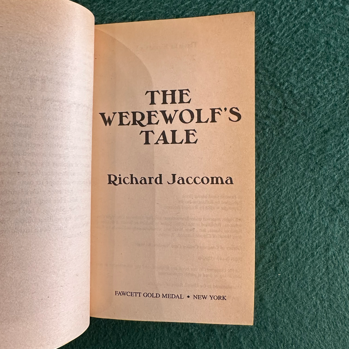 Vintage Horror Paperback: Richard Jaccoma - The Werewolf's Tale