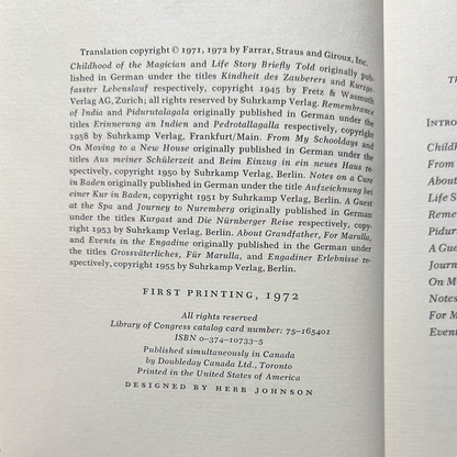 Vintage Fiction Hardback: Hermann Hesse - Autobiographical Writings FIRST EDITION