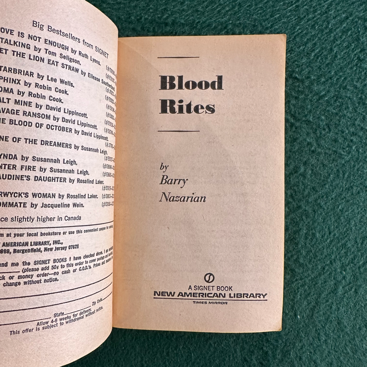 Vintage Horror Paperback: Barry Nazarian - Blood Rights FIRST PRINTING