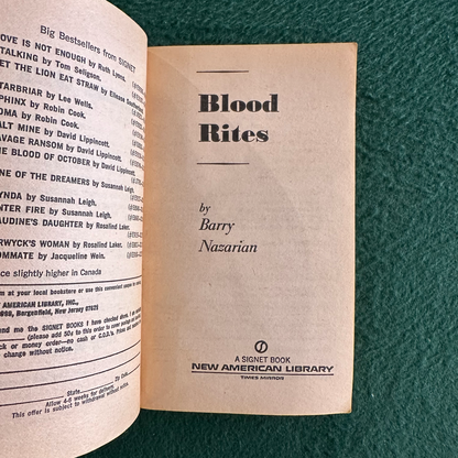 Vintage Horror Paperback: Barry Nazarian - Blood Rights FIRST PRINTING